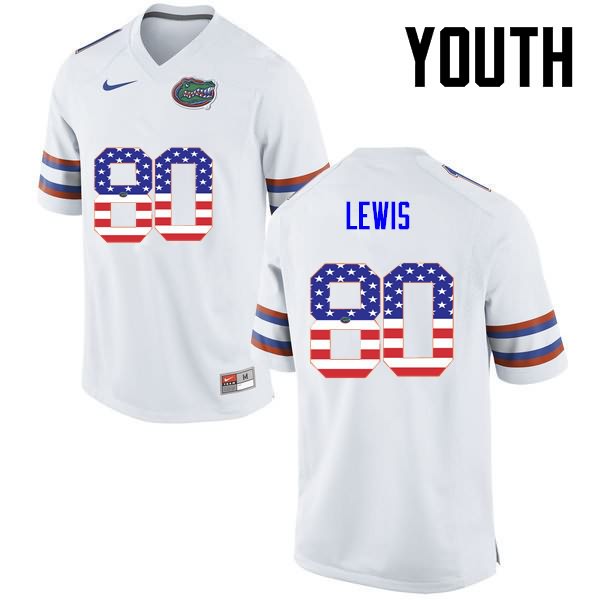 NCAA Florida Gators C'yontai Lewis Youth #80 USA Flag Fashion Nike White Stitched Authentic College Football Jersey ZMV0064FY